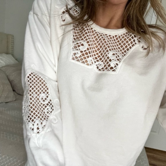 ZARA EMBROIDERED EYELET SWEATSHIRT  OYSTER WHITE - REF. 6050/002 SIZE M - Picture 3 of 4
